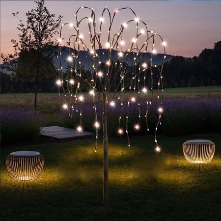Fuchsun Christmas Outdoor Tree Solar Willow Tree 4.6 FT Artificial Plant for Garden Waterproof with Blink Modes for Patio Decor