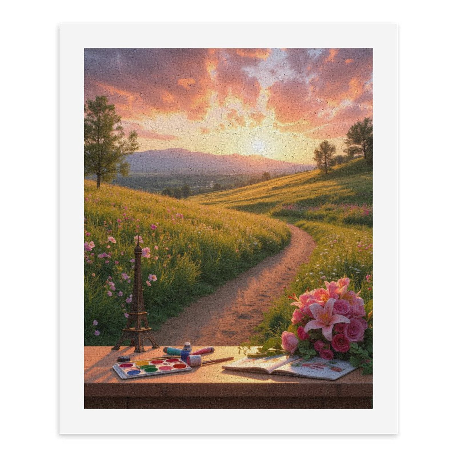 Paint By Numbers Kit for Adults Beginner - Sunset Meadow Art Blossoms Painting DIY Canvas Painting Kits for Adults, Frameless Paint By Number for Adults for Home Wall Decor 16x20 Inch