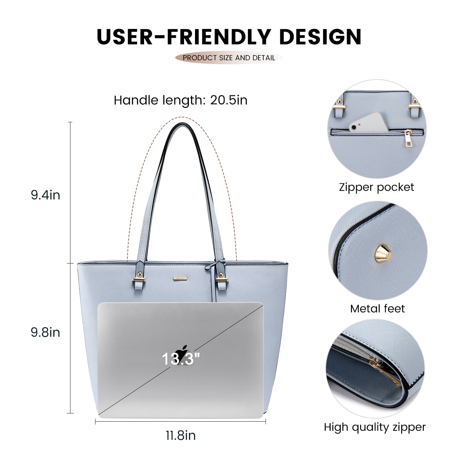 Lovevook Purse for Women,Fashion Tote Bag Shoulder Handbags Top Handle Satchel Bags with External Pocket-3pcs & Pale Blue