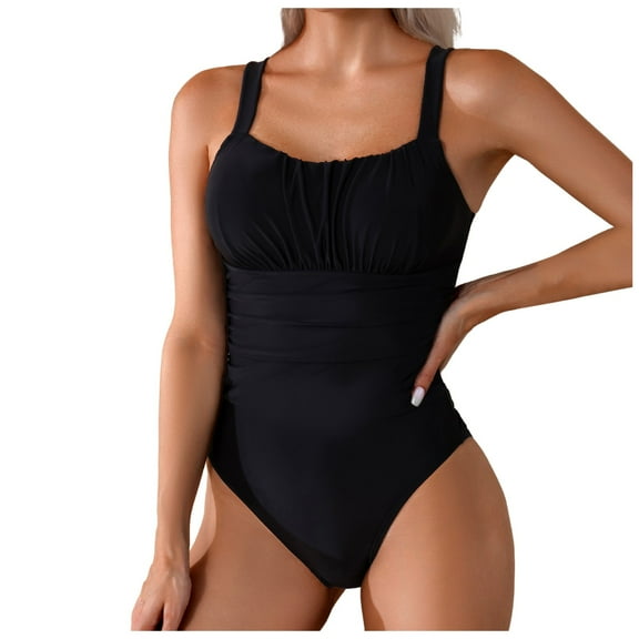 Wamejoo One Piece Bathing Suit for Women Tummy Control Swimsuit Slimming Vintage Swimwear (Black, S)