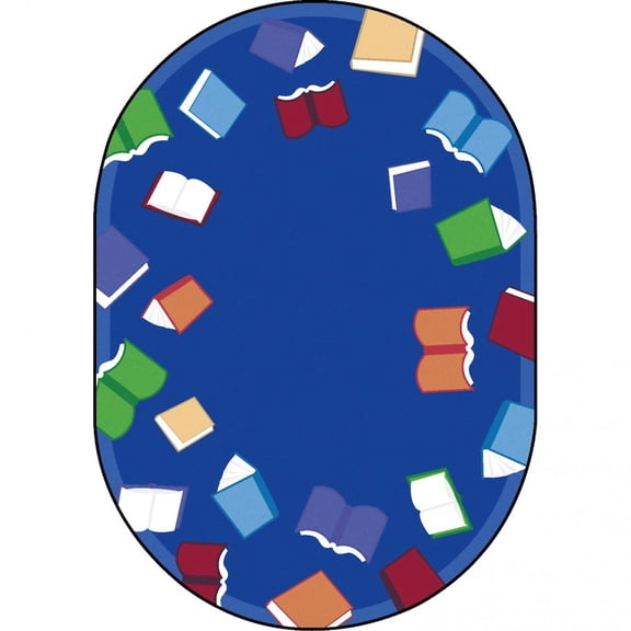 Joy Carpets Kid Essentials Fly Away with Reading 5'4" x 7'8" Oval Area Rug in Color Multi
