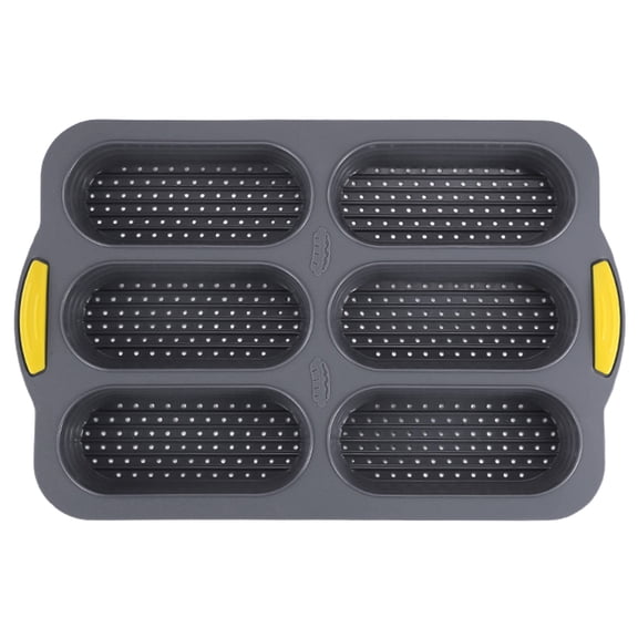 CHENjy Silicone Bread Pan 6 Cavity Non Stick Foldable French Hot Dog Bun Mold Easy Release Dishwasher Safe Multi Functional Baking Tool for Homemade