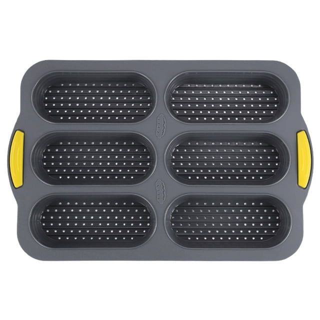 Kitchen Essentials 6 Cavity Silicone Bread Pan Non Stick French Bread & Hot Dog Bun Foldable Loaf Pan Baking Tool for Homemade Dishwasher Easy Release