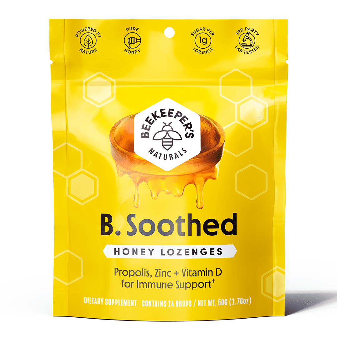 Beekeeper's Naturals B.Soothed Honey Lozenges, Throat Relief Cough Drops, 14 Ct