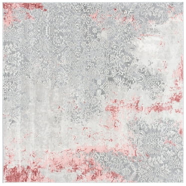 SAFAVIEH Meadow Derbhile Medallion Area Rug, Light Grey/Pink, 6'7" x 6'7" Square