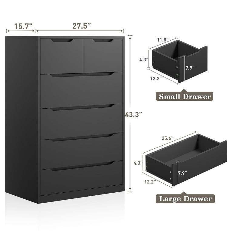 EnHomee Black Tall Dresser Wood 6 Drawer Storage Cabinet for Bedroom Modern  Home Office 43.3""H x 27.5""L x 15.7""D" - Walmart.com