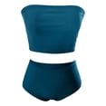 thumbnail image 4 of UTSJKR Women High Waisted Bikini Sets Ribbed Solid Color Strapless Tube Tops with Shorts Bandeau Swimsuits Bathing Suit Navy L, 4 of 4