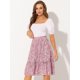thumbnail image 3 of Falda Midi Floral Allegra K Fluida con Volantes En el Dobladillo para Mujer Púrpura Gris L, 3 of 5