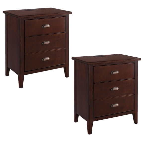 Leick Home 2-Pack Solid Wood Laurent Nightstands w/ USB-C Charging, Chocolate Cherry