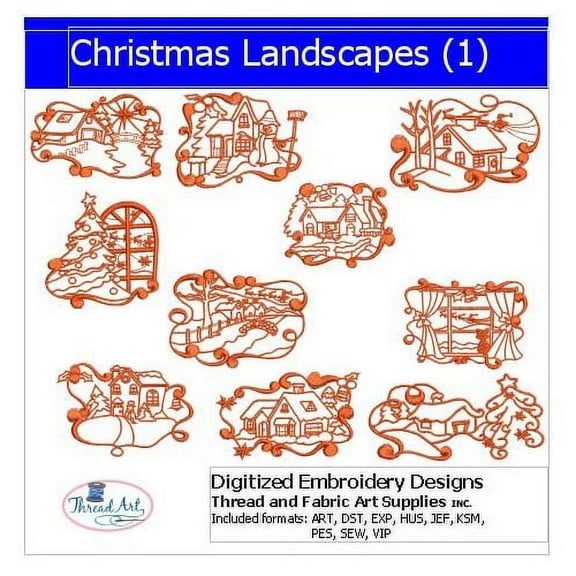 Christmas Landscapes(1) Embroidery Designs - All Popular Formats Included - Loaded on USB Stick