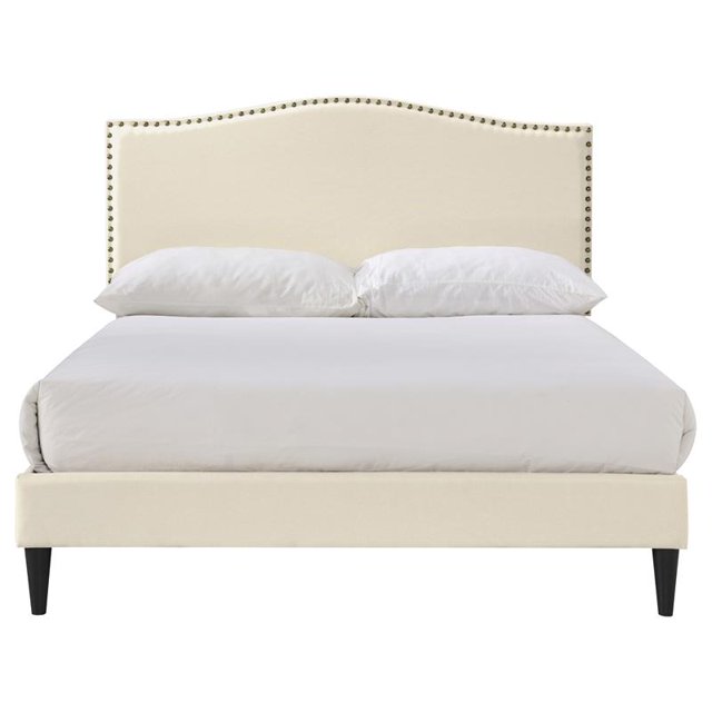 Home Fare Full Arched Nail Trim Upholstered Bed Beige