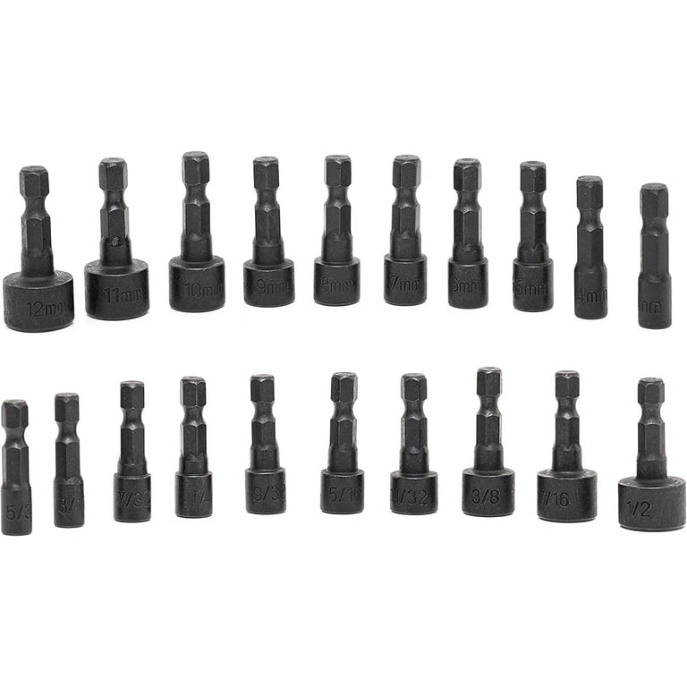 Canitu 28-Piece Power Nut Driver & Screwdriver Bit Set - 1/4" Hex Shank, SAE/Metric, Impact Rated