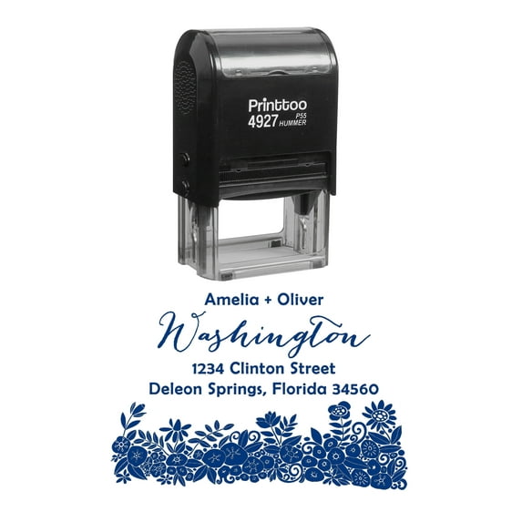 Printtoo Personalized Blue Self Inking Wedding Invitation Favor Stamp Custom Address Rubber Stamper-60 x 40 mm