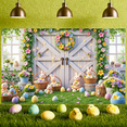 thumbnail image 5 of Bunny Design Easter Banner Colorful Eggs Spring Display Floral Pattern Flower Wreath Bunny Backdrop for Easter Celebration Spring Party Garden Decoration, 5 of 9