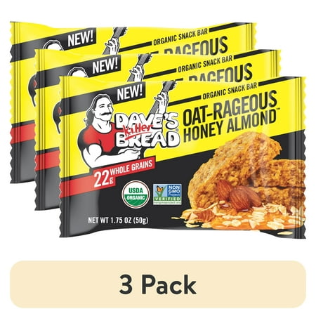 (3 pack) Dave's Killer Bread Oat-Rageous Honey Almond Organic Snack Bars, 1.75 oz, 1 Count, Shelf-Stable