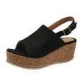 thumbnail image 3 of Cethrio Wedge Sandals for Women- Wide Width Open Toe Heel Fish Mouth Wedge Heel Buckle Black Dressy Sandals/ Slides Size 5.5, 3 of 10