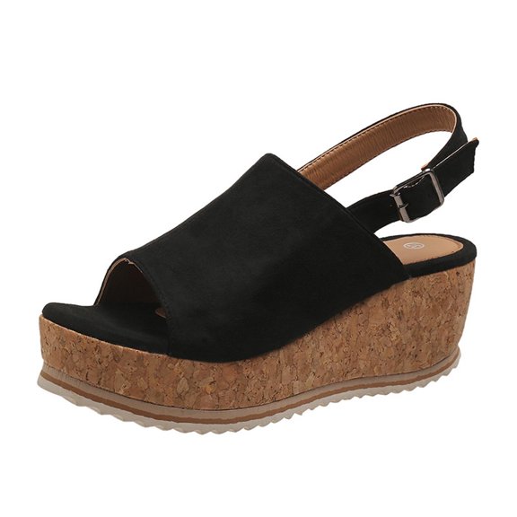 Qiaocaity Women Beach Sandals Open Toe Wedges Sandals High Heels Beach Sandals Black Size 5.5