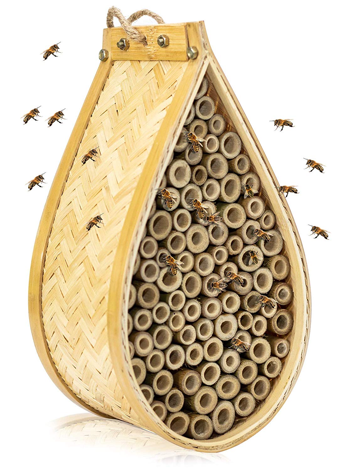 KIBAGA Mason Bee House Handmade Natural Bamboo Bee Hive Attracts
