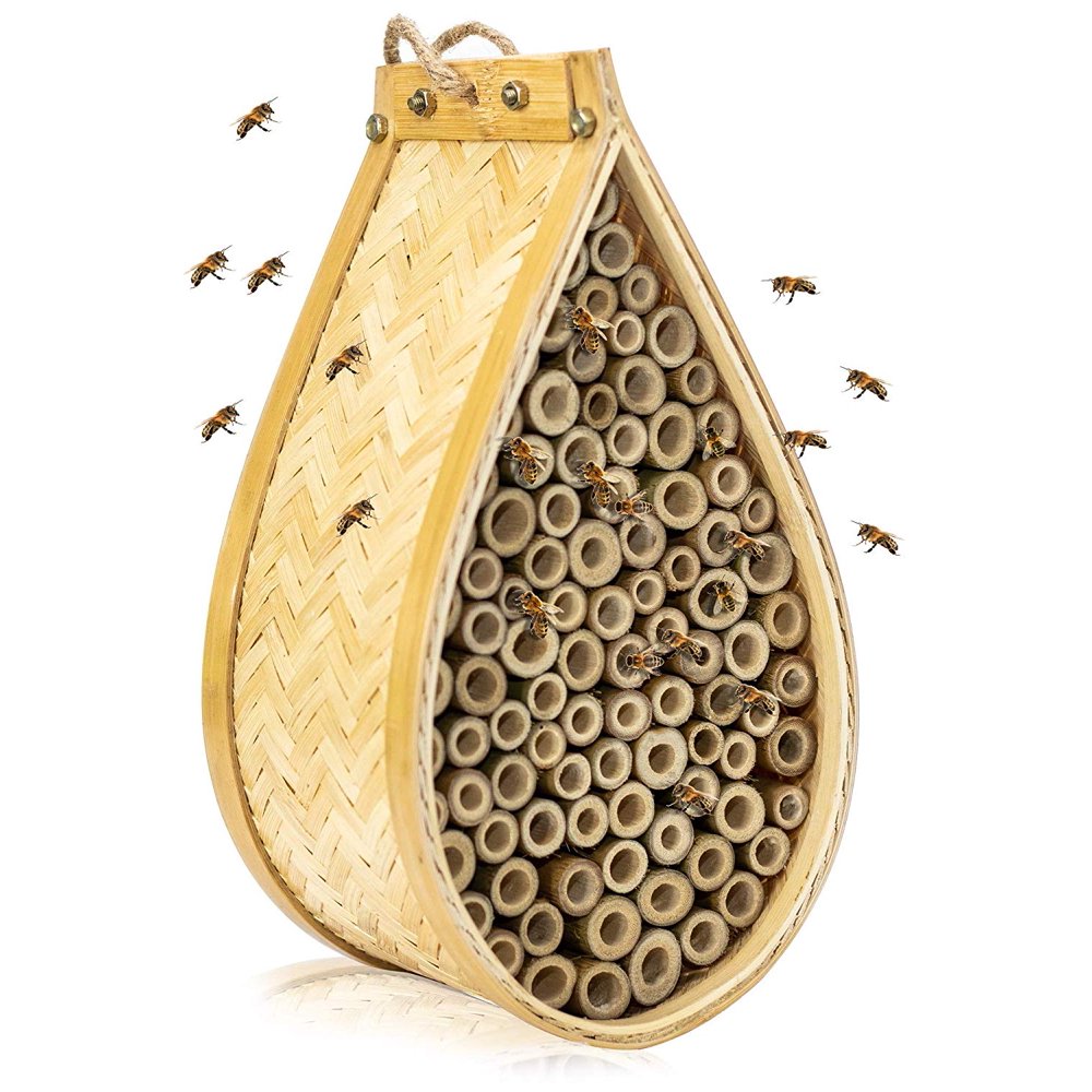 KIBAGA Mason Bee House Handmade Natural Bamboo Bee Hive Attracts