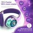 thumbnail image 5 of QearFun Bluetooth Headphones for Kids, Wireless Headphones with Built-in Mic, Includes Aux Cord, USB C, 3.5mm Jack, Bluetooth 5.3, On Ear Kids Headphones for School/Travel/Tablet(Deep Purple), 5 of 7