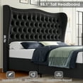 thumbnail image 2 of Homfa Queen Size Upholstered Bed, Modern Velvet Tufted Platform Bed with Wingback Headboard, Black, 2 of 11