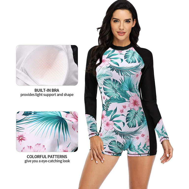 Women 4 Piece Rash Guard Long Sleeve Zipper Bathing Suit Tops Bottom Zip  Shirt With Built In Bra Swimsuit Rashguards Dive Skin - AliExpress