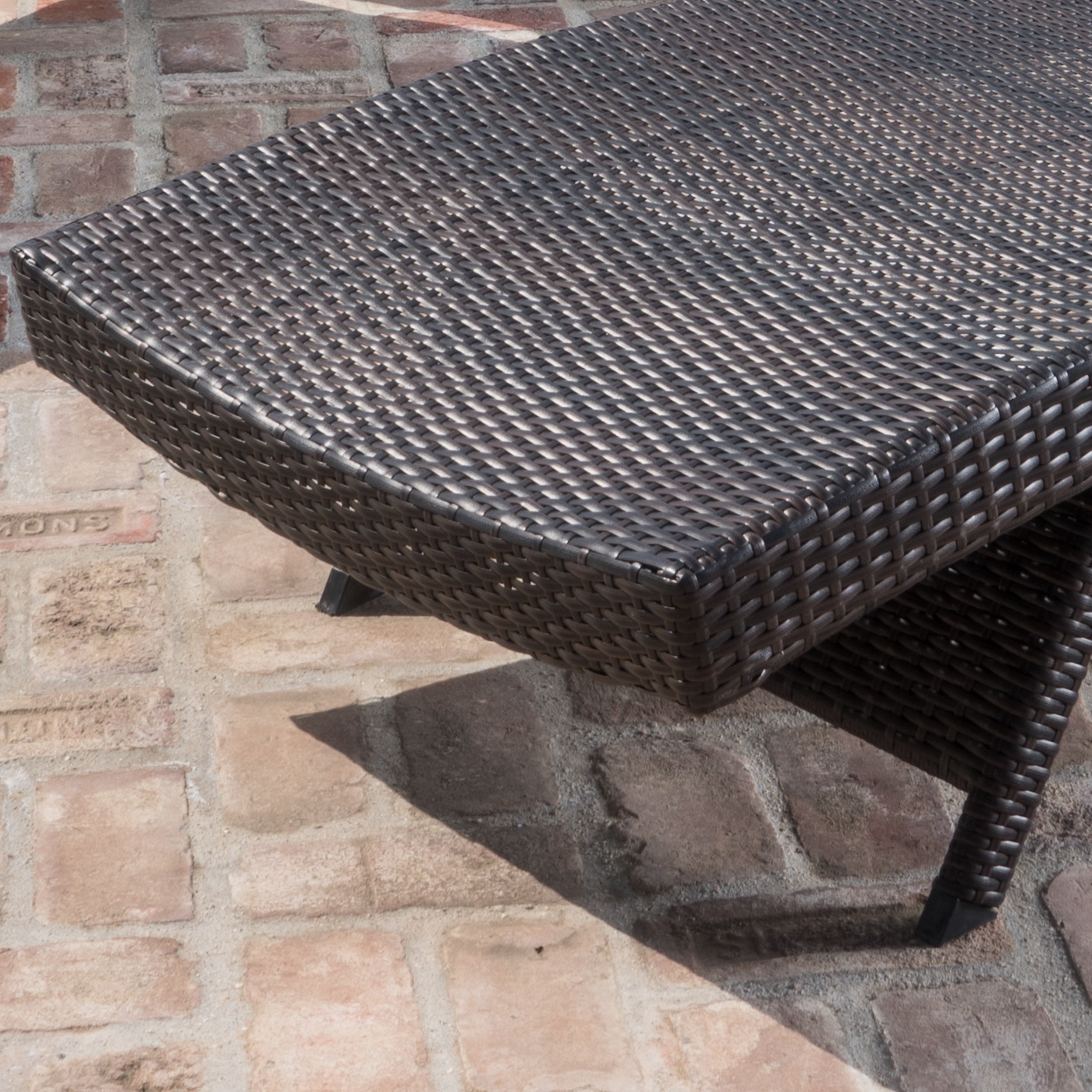 Anthony 3 Piece Outdoor Wicker Lounge with Cushions and Coffee Table, Multibrown, Green and White Stripe