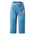 thumbnail image 4 of Independence Day Capri Pants for Women Summer Casual Elastic Waist Split Hem Straight Leg Cropped Sweatpants with Pockets, 4 of 4