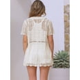 thumbnail image 4 of DARING DIVA Women's Button Down Short Sleeve Crochet Hollow Out Beach Cover Up S Apricot, 4 of 6