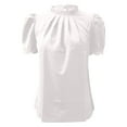 thumbnail image 3 of Yuanlong Womens T Shirt Solid Color Irregular Short Sleeve T-Shirts Summer Commute Wear Pleated Turtleneck Blouses Tops, 3 of 4