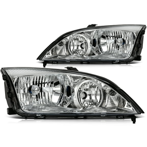 ECCPP Headlight Assembly Fit 2005-2007 for forD FOCUS Pair Headlamps Chrome Housing Clear Reflector 7S4Z13008F