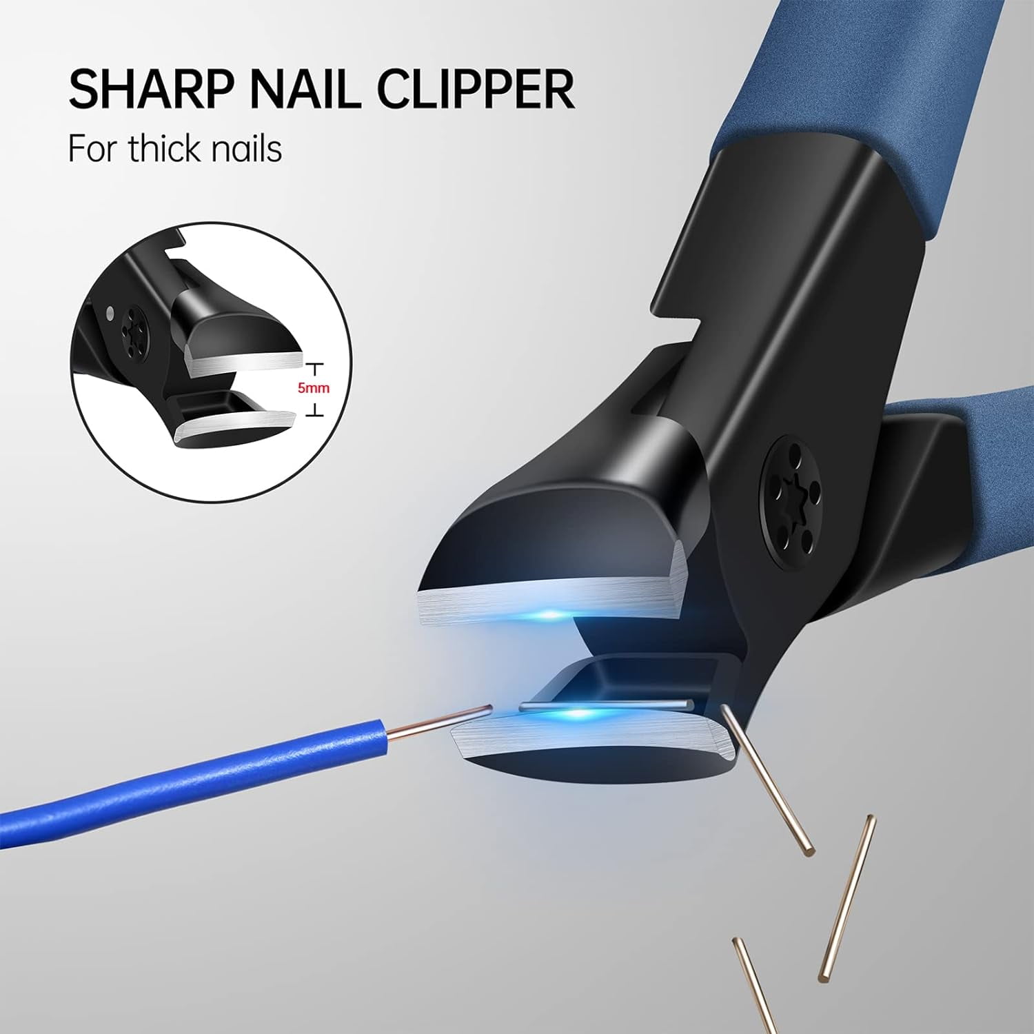 DUAIU Nail Clippers for Thick Nails Toenail Clippers Wide Jaw Nail Cutter Heavy Duty Nail Clipper Sharp Curved Toe Nail Clippers for Men and Women, Blue