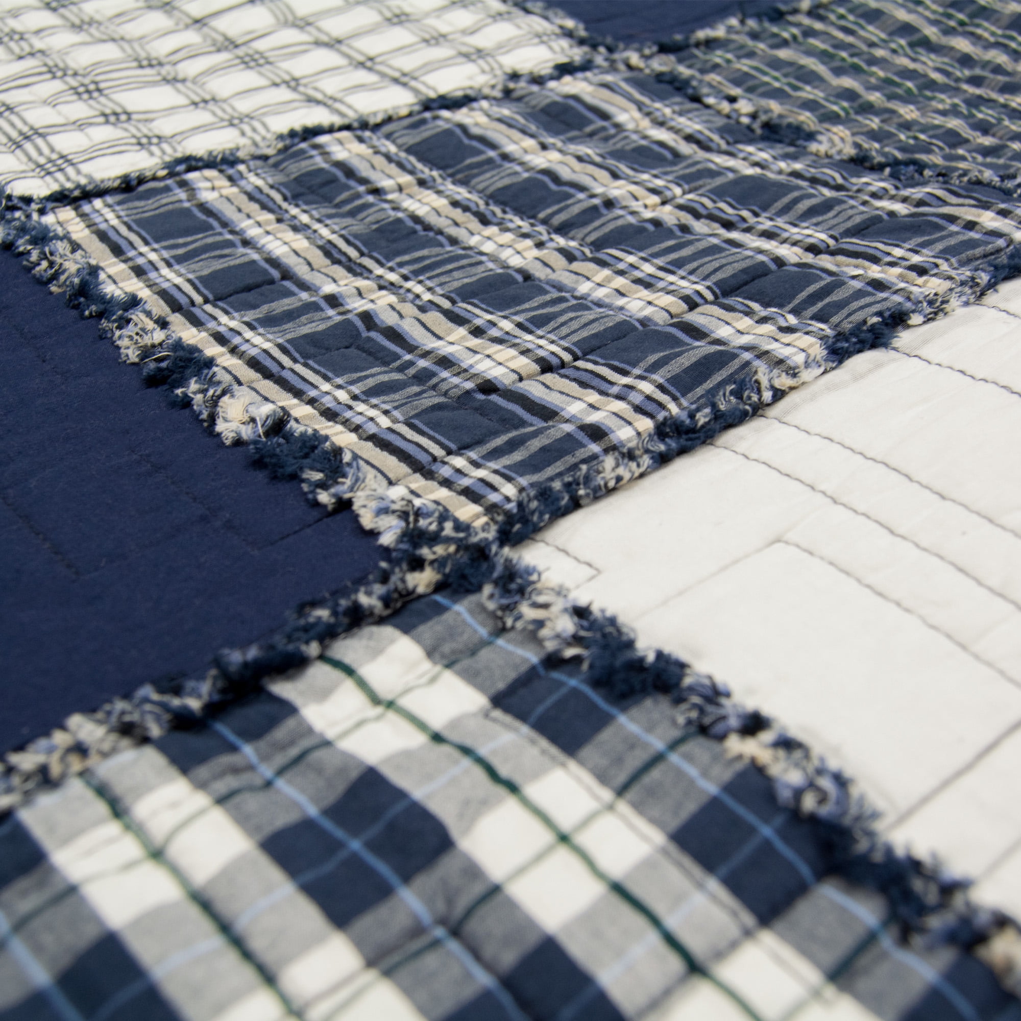 Donna Sharp Checkerboard Indigo Queen Pieced Cotton 3PC Quilt Set