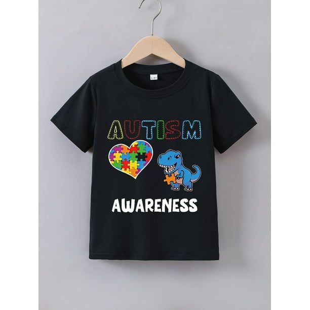 Boys' Summer Dinosaur & Letter Print T-Shirt - Casual, Breathable Cotton, Round Neck, Short Sleeve Top