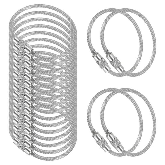 4.7 Inch Stainless Steel Wire Keychain Cable Key Ring Loop, Silver, 20 Pack