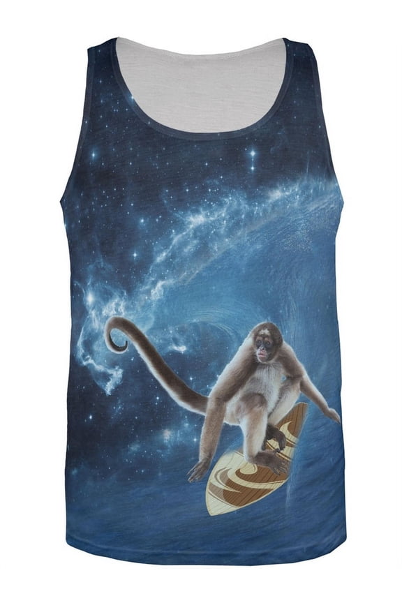 Surfing Spider Monkey IN SPACE All Over Adult Tank Top - LG