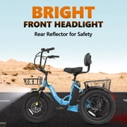 ESKUTE Blue E Trike Electric Bike, Peak 1200W Brushless Motor Folding Trike 18X3.0 Fat Tire Ebike, 499Wh Removable Battery, Step-Thru 3 Wheel Electric Bicycle, 48V 13AH 18MPH+ Tricycle for Adults