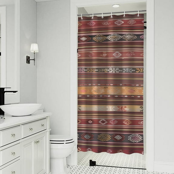Boho Red Multicolored Ethnic Pattern Shower Curtain 36"x72" ,Bathroom Decorative Shower Curtains Set with 12 Hooks,Modern Waterproof Washable Shower Curtain