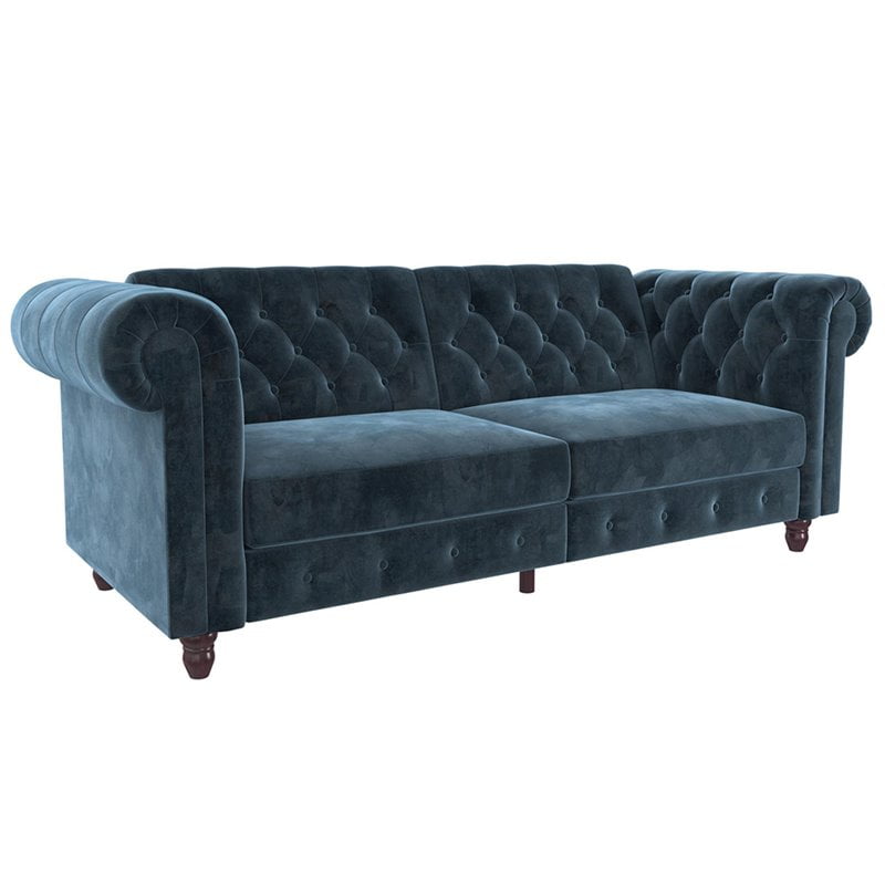 Dhp Furini Tufted Sleeper Sofa In Blue, Blue Leather Sleeper Sofa