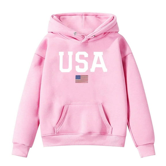 Big Boys Hoodies Sweatshirts Long Sleeve Letter Print Pullover Hooded Casual Kids Daily Wear Clothes Pink Size 9-10T