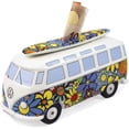 thumbnail image 1 of BRISA VW Collection Volkswagen Savings Bank Piggy Bank Money Coin Box with Surfboard in T1 Bus Samba Design (Flower Power/Multicolor), 1 of 7