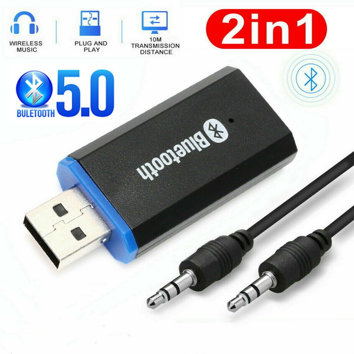 Wireless Bluetooth USB 3.5 mm AUX Audio Stereo Music Receiver Adapter Car Home 