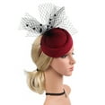 thumbnail image 6 of TODOZO Fascinators Hat Flower Mesh Ribbons Feathers On A Headband and A Clip Tea Party Headwear for Girls and Women Women's Pure Color Mesh Vintage Beret Dress Accessories Wine One Size, 6 of 7