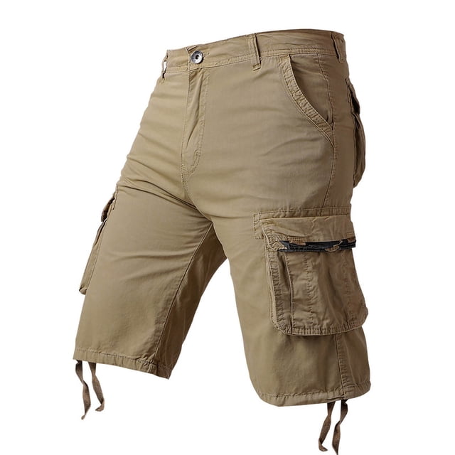 Ceisia Men's 100% Cotton Cargo Shorts Loose Fit Knee-Length Workwear Shorts with Multi Pockets for Summer Khaki 32 Gifts