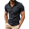 thumbnail image 3 of LEKWK Quarter Zip Shirt for Men Short Sleeve Stand Collar Golf Top Ribbed Knit Lightweight Breathable Muscle Fit Activewear for Gym Workout Dark Gray M, 3 of 7