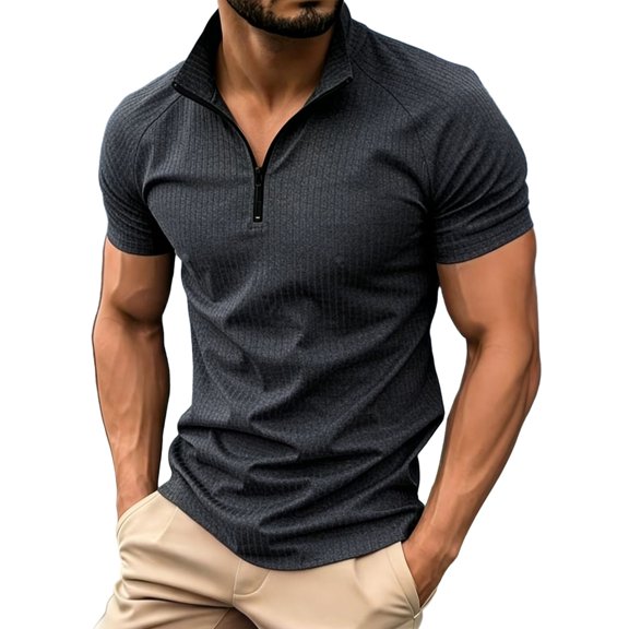 Dagugfen Athletic Tops Short Sleeve Stand Neck 1/4 Zip up Fitness Pullover Shirts Outdoor Workout Running Tops