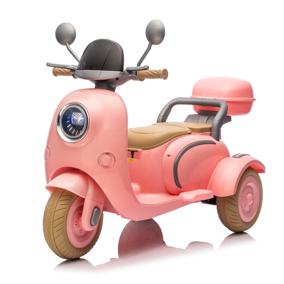 Cirui 2 Seater 12V Kids Motorcycle,3 Wheel Ride Dual Motorcycle,Toy 12V Electric Motorcycle with Front LED Light/USB/Storage Box,Pink