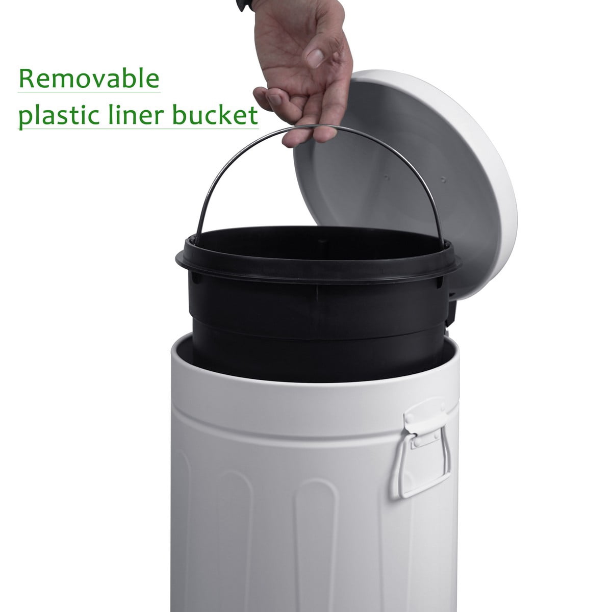 Innovaze 3.2 Gallon and 0.8 Gallon Round Bathroom and Office Carbon Steel Step Trash Can Set,White