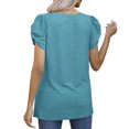 thumbnail image 3 of Camiseta de mujer con cuello en V y manga corta con diseño retorcido, Top informal de Color puro para viajes a casa, 3 of 5