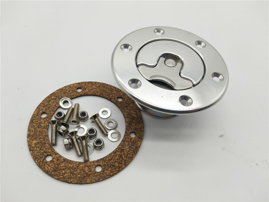 Silver Billet Aluminum Aircraft Style Fuel Cell Gas Cap with 6 Hole